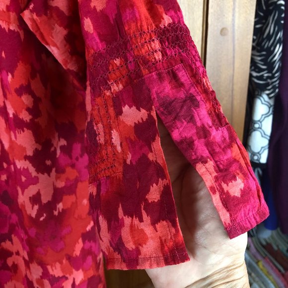 Coldwater Creek Lightweight Watercolor Beachy Floral Button up Artsy Tunic Top - Picture 4 of 10